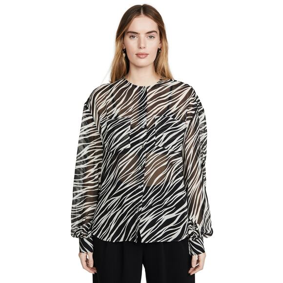 New ANINE BING 100% Silk Arrow Shirt in Cream Zebra Women's Size L - Picture 1 of 14